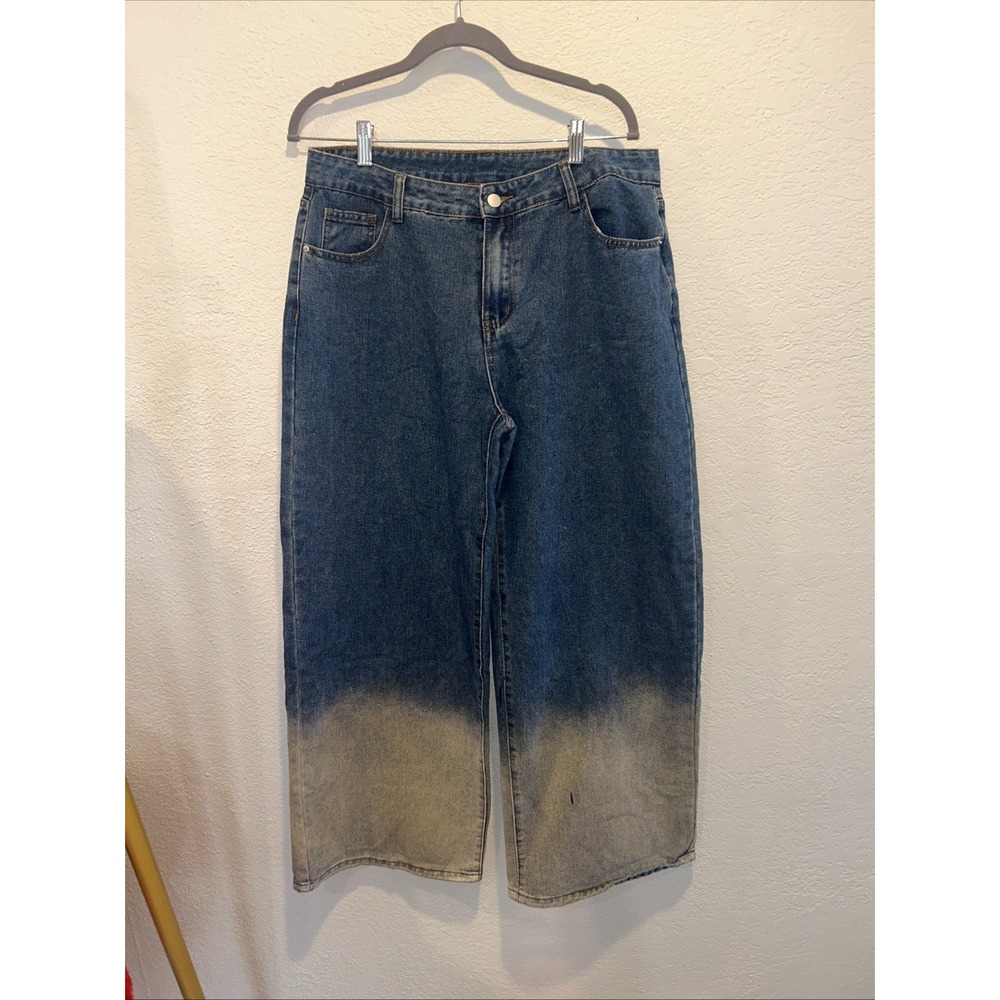 Cider Women's Baggy High-Waisted Wide Leg Jeans Ombre Gradient Dye Size XL
